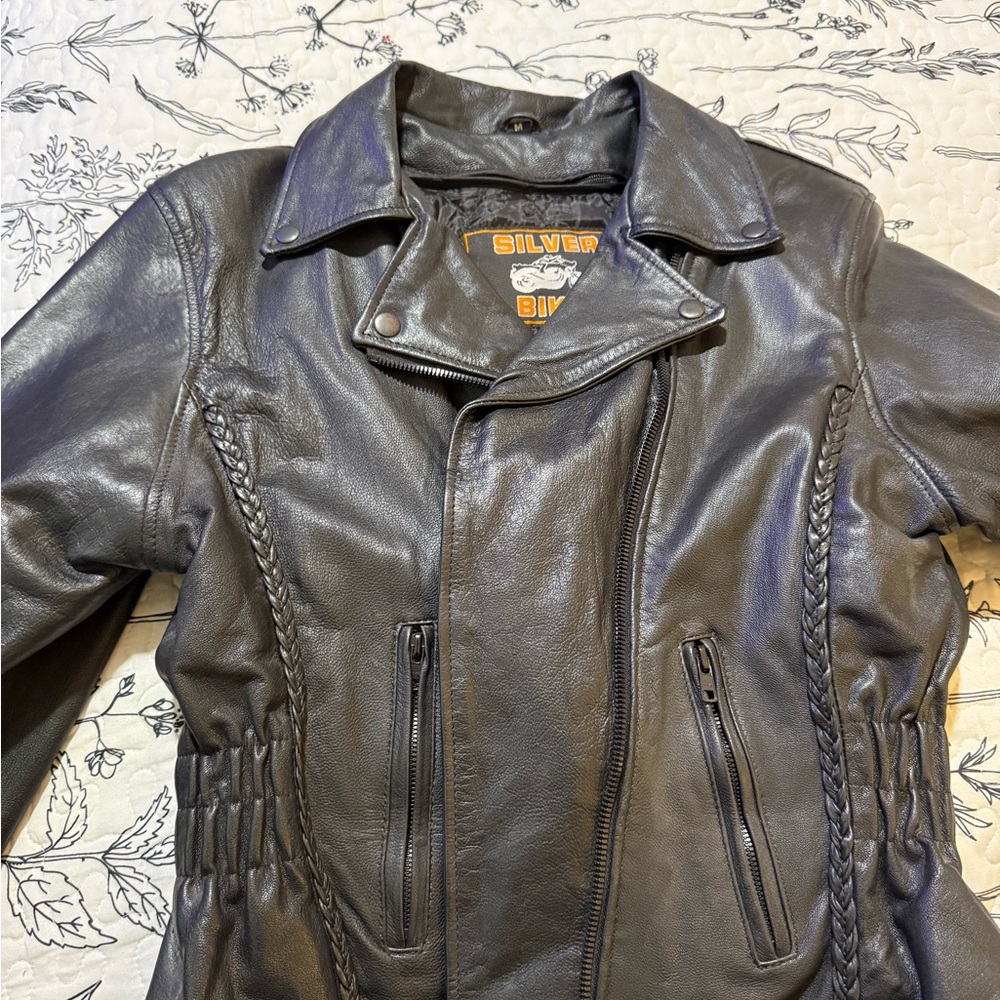 Silver Bike Black Women's Genuine Leather Jacket